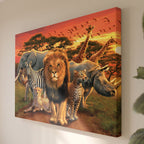 Tableau Toile Animaux de la Savane - Dessin Animé Roi Lion - Décoration Murale Safari d'Afrique