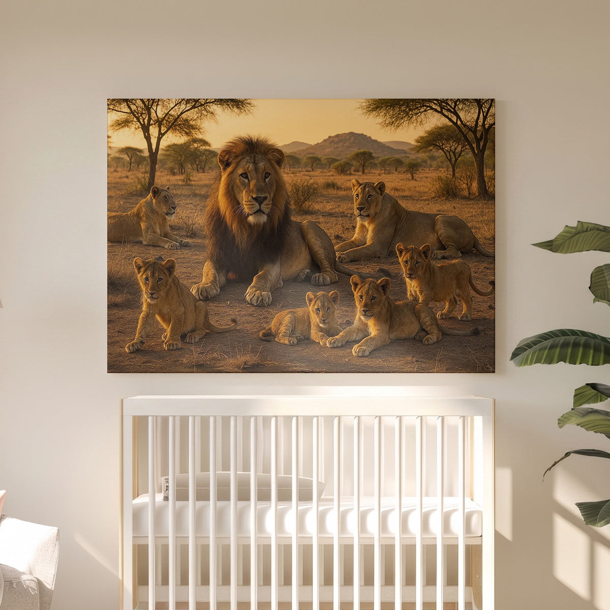 Tableau Toile Famille de Lions - Photo Artistique Savane d'Afrique - Décoration Intérieure Maison