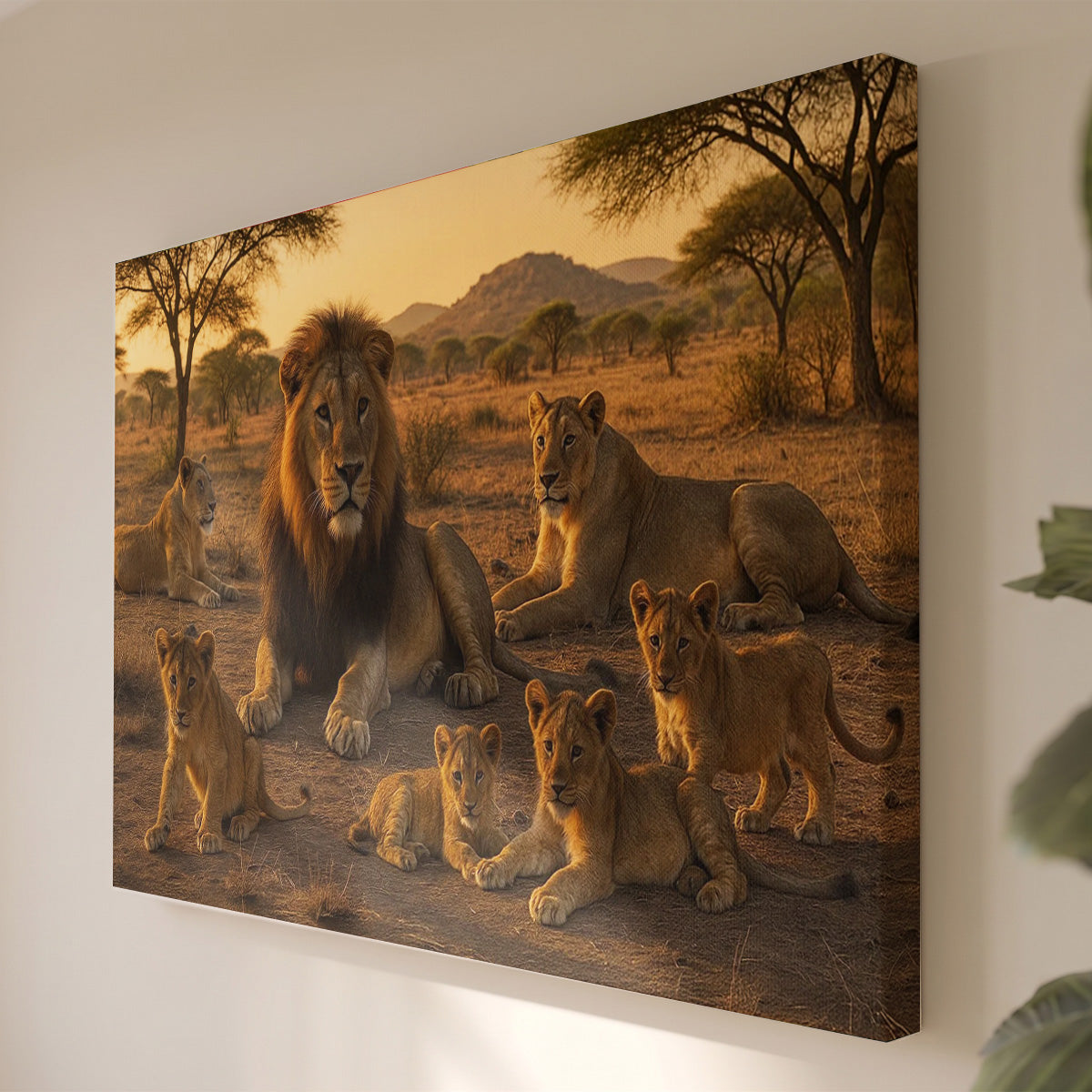 Tableau Toile Famille de Lions - Photo Artistique Savane d'Afrique - Décoration Intérieure Maison