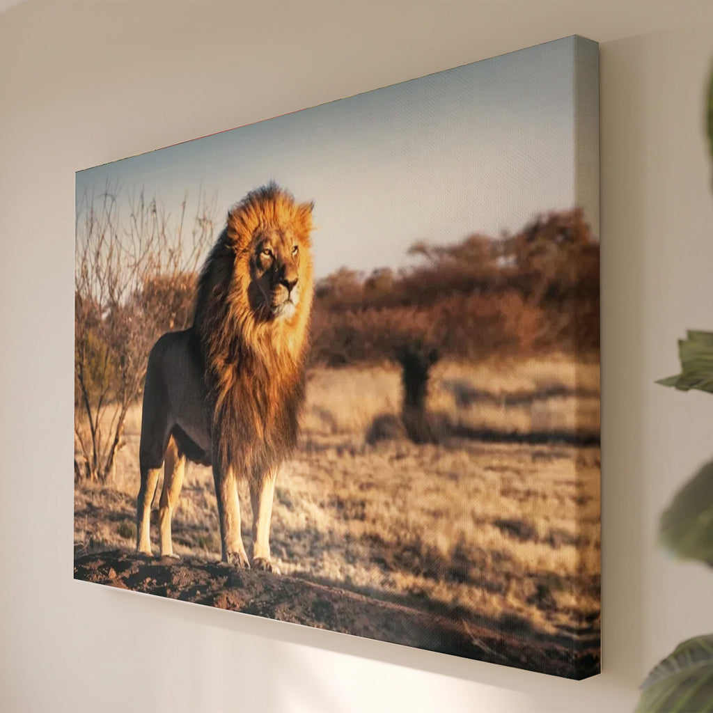 Tableau Toile Portrait Roi Lion - Photo Nature Animaux de la Savane - Décoration Murale Salon