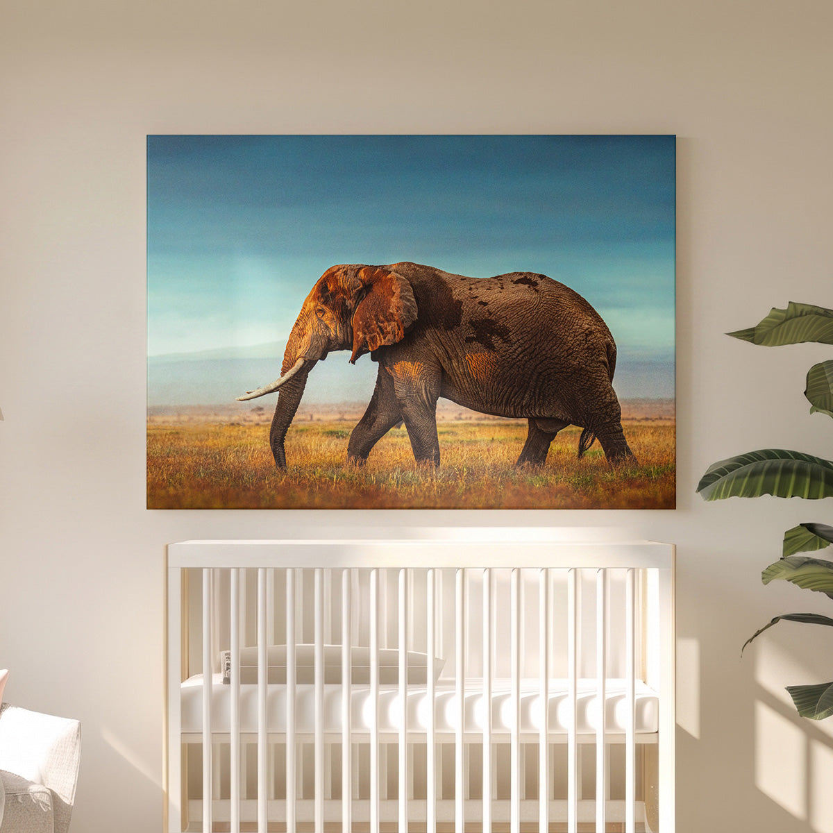 Tableau Toile Éléphant d'Afrique - Photo Portrait Animaux de la Savane - Décoration Murale Salon