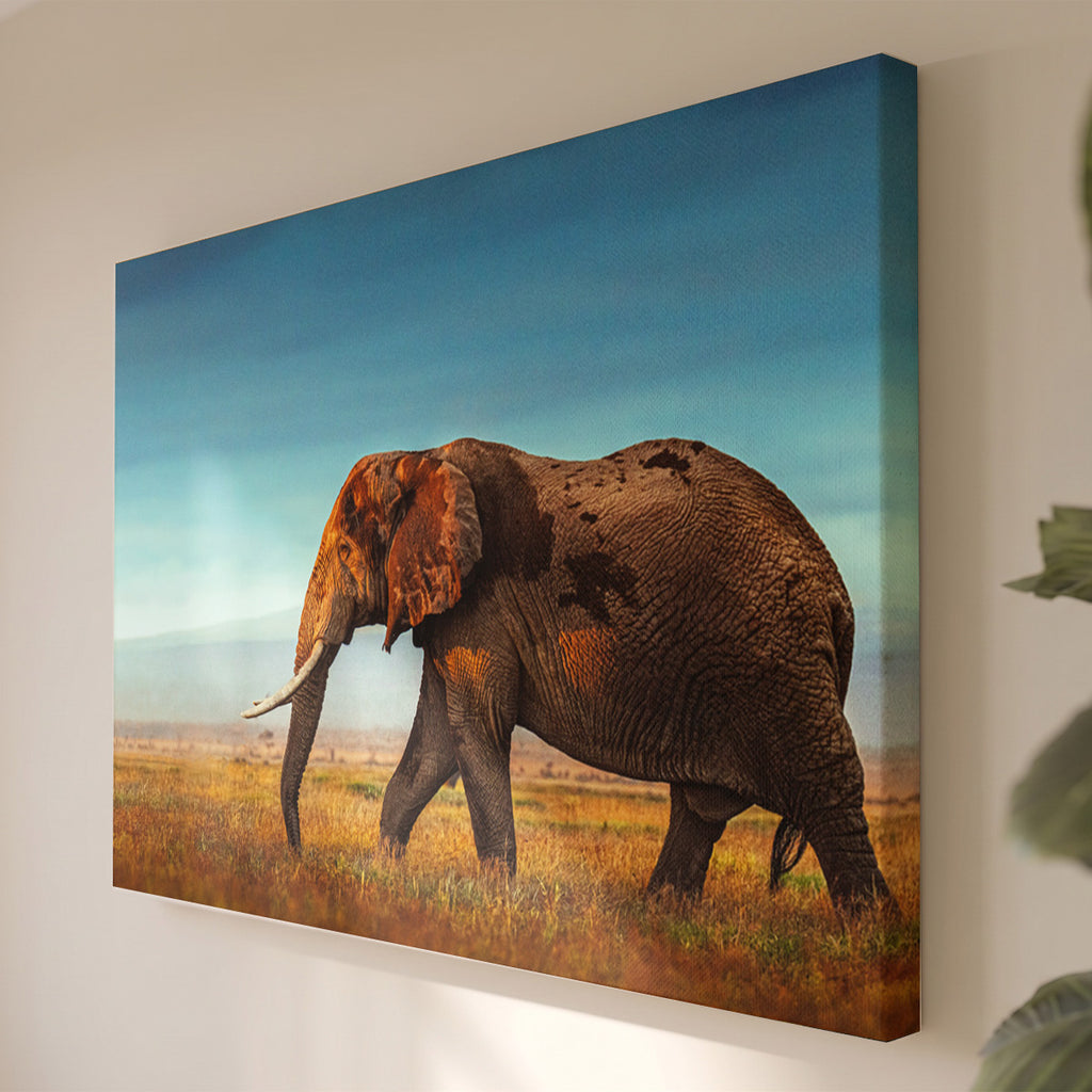 Tableau Toile Éléphant d'Afrique - Photo Portrait Animaux de la Savane - Décoration Murale Salon