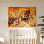 Tableau Toile Jeune Guépard dans les Herbes - Photo Animaux de la Savane - Déco Murale Salon