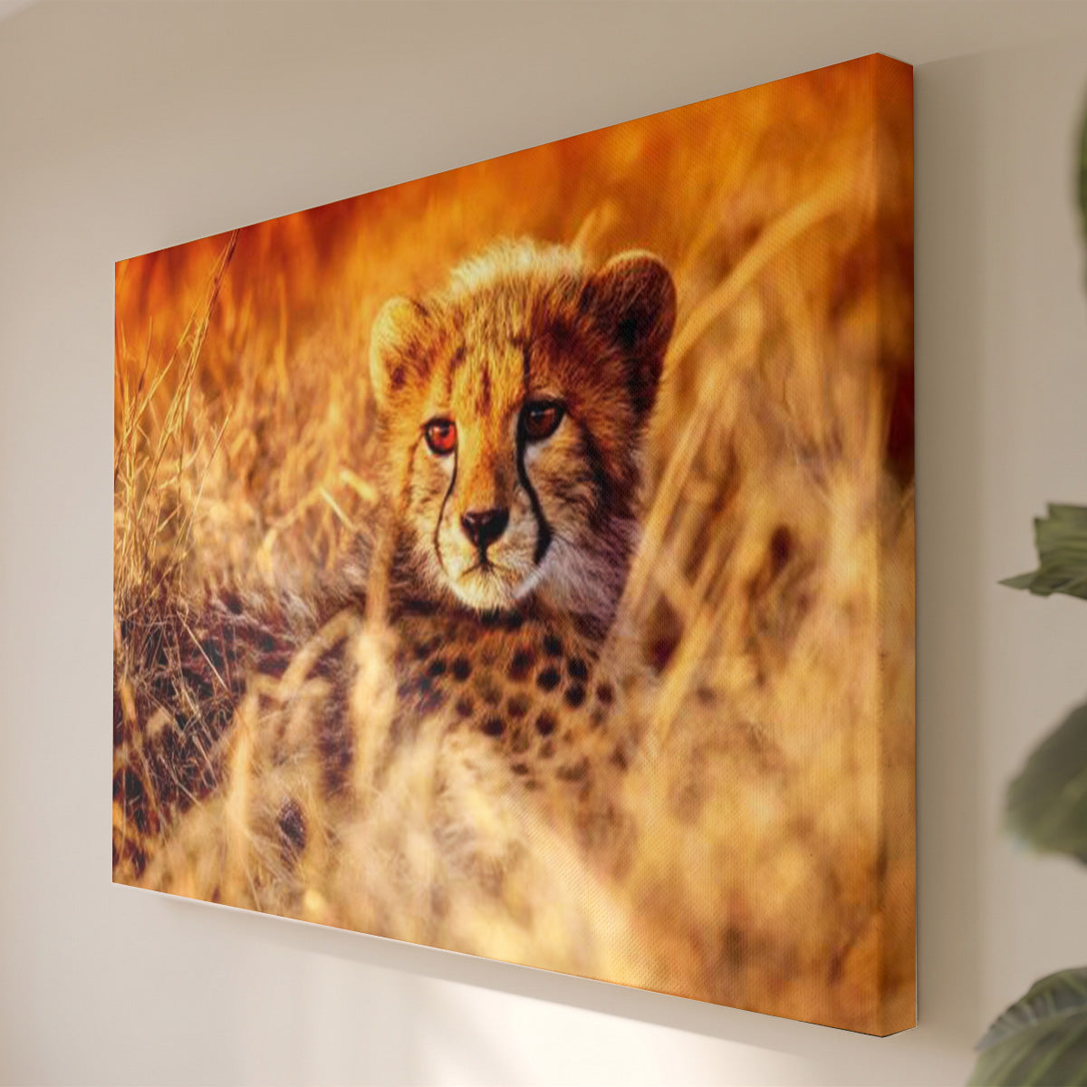 Tableau Toile Jeune Guépard dans les Herbes - Photo Animaux de la Savane - Déco Murale Salon