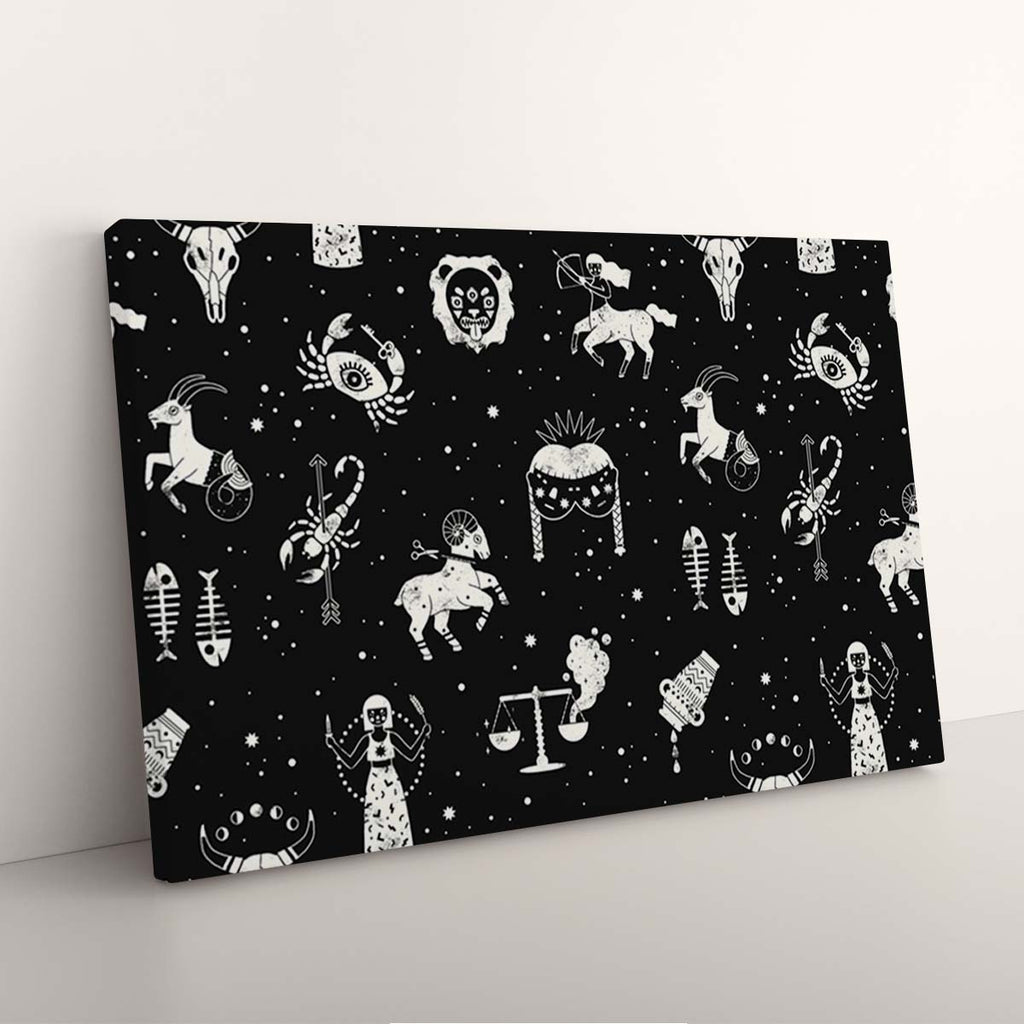 Impression sur Toile Icônes du Zodiaque Noir et Blanc