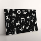 Impression sur Toile Icônes du Zodiaque Noir et Blanc