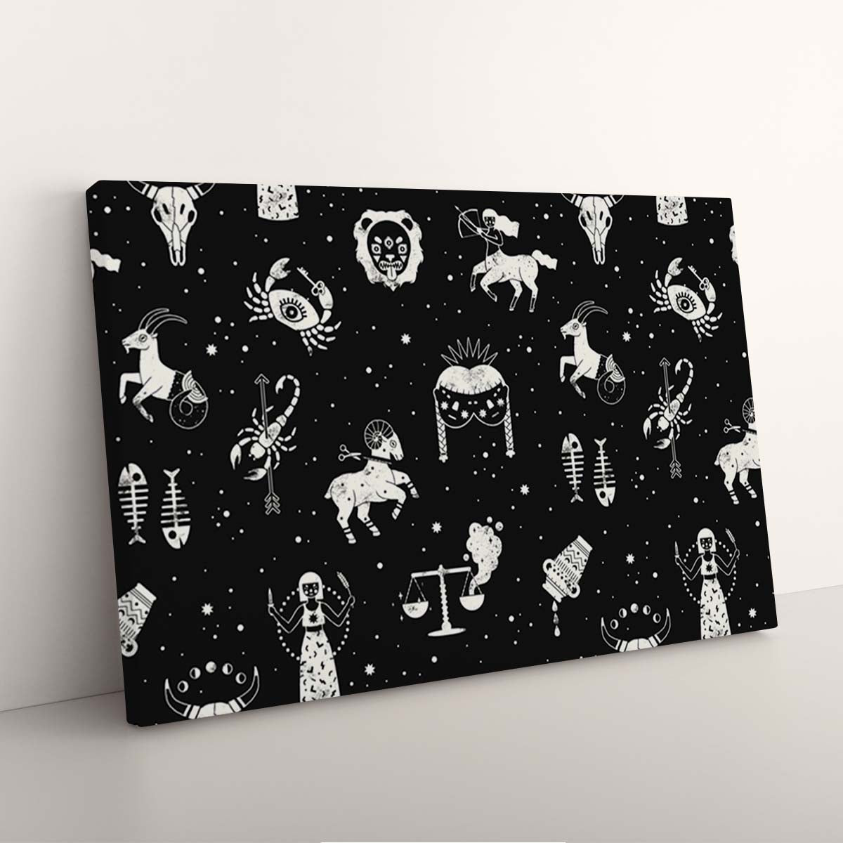 Impression sur Toile Icônes du Zodiaque Noir et Blanc