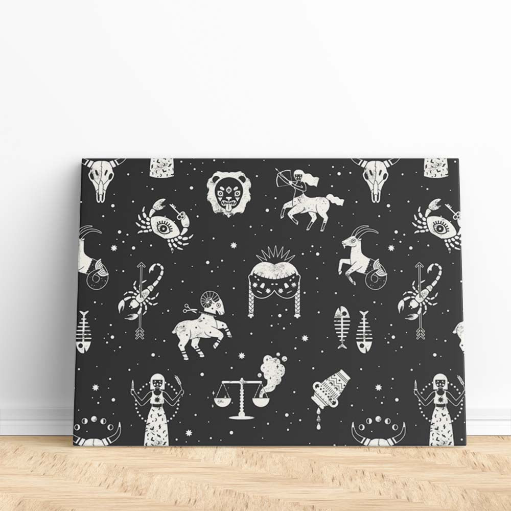 Impression sur Toile Icônes du Zodiaque Noir et Blanc