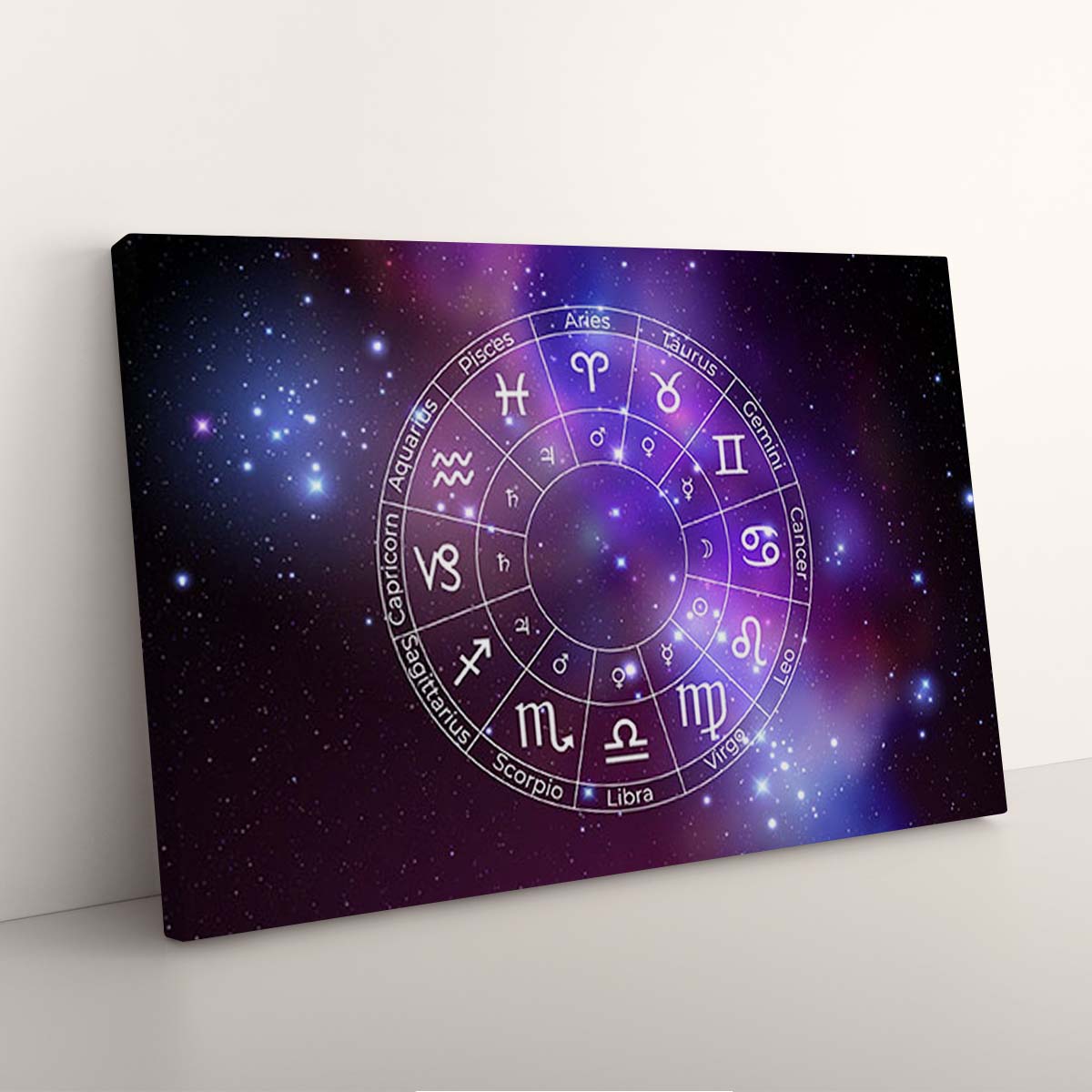 Tableau Toile Signes du Zodiaque dans l'Espace Étoilé Coloré
