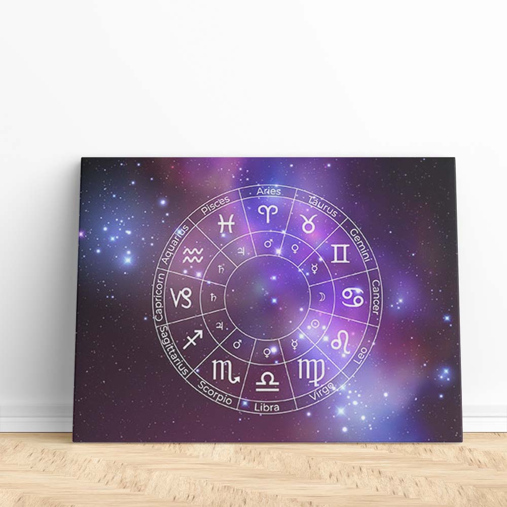 Tableau Toile Signes du Zodiaque dans l'Espace Étoilé Coloré